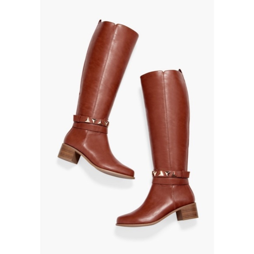 NWT JustFab Remy Studded Riding Boot in Leather Brown, Sz. 8 - Picture 6 of 9